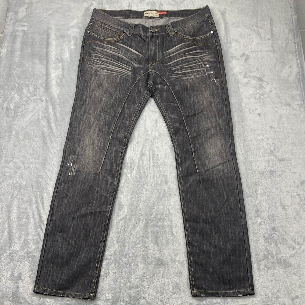 Kayden K Bootcut Jeans Mens 33x32 Gray Dark Wash Distressed Denim Pants
